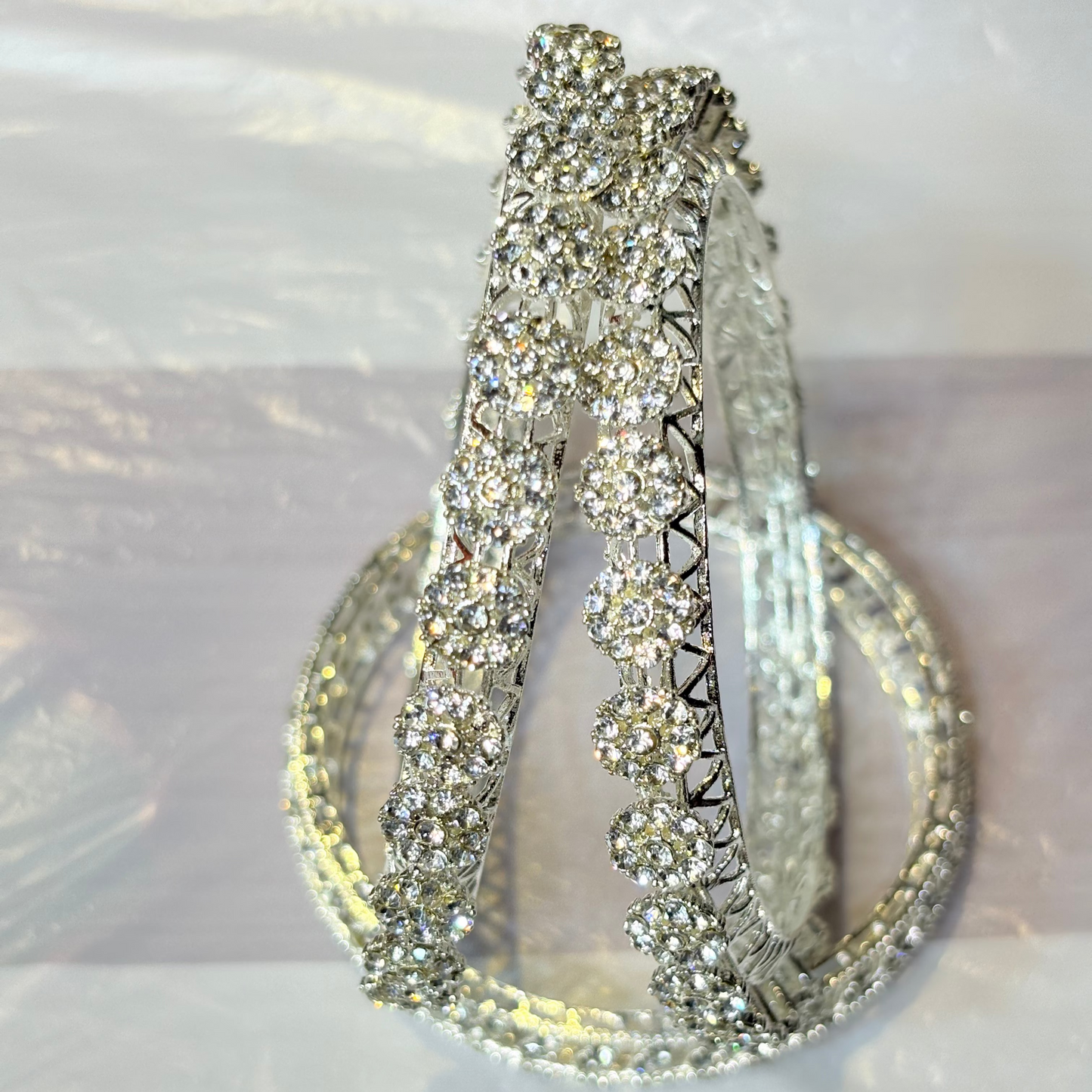 Silver Glow Flower Kada bangles 🌟🌹packe of 2